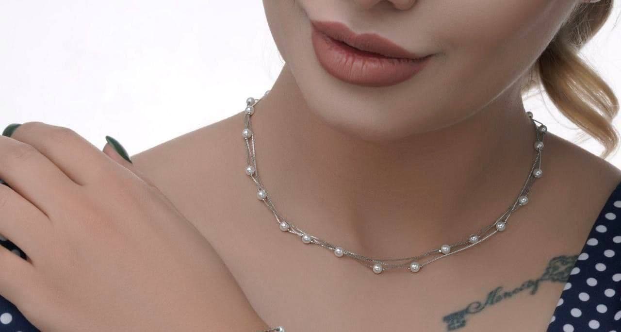 گردنبند نقره سه لاین مروارید